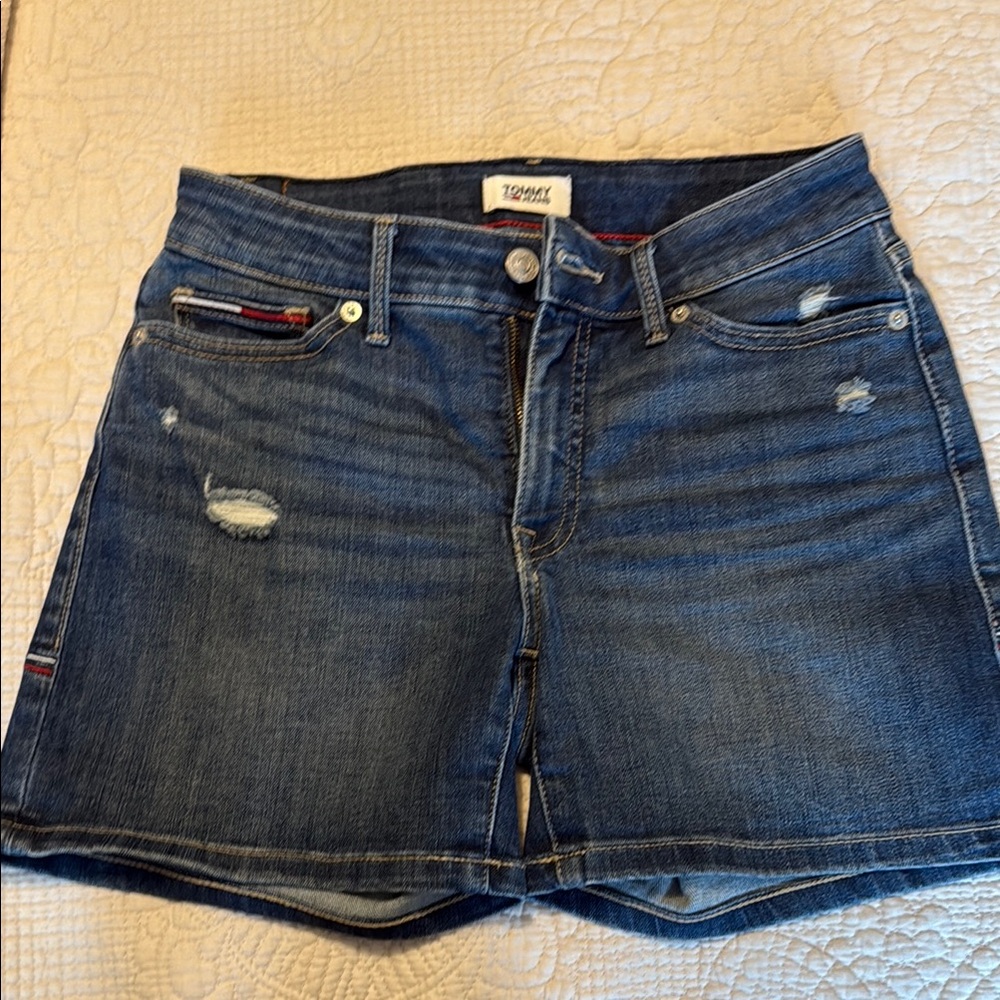 Tommy Hilfiger Blue Denim Shorts with Red Accents